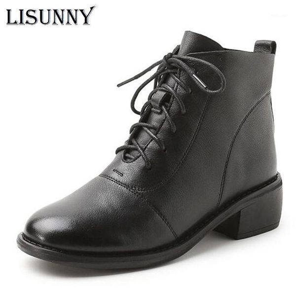Lisunny yeni ayakkabılar kadın Avrupa tarzı ayak bileği botları daire yuvarlak ayak elastik bant botları gerçek deri kadın ayakkabı1