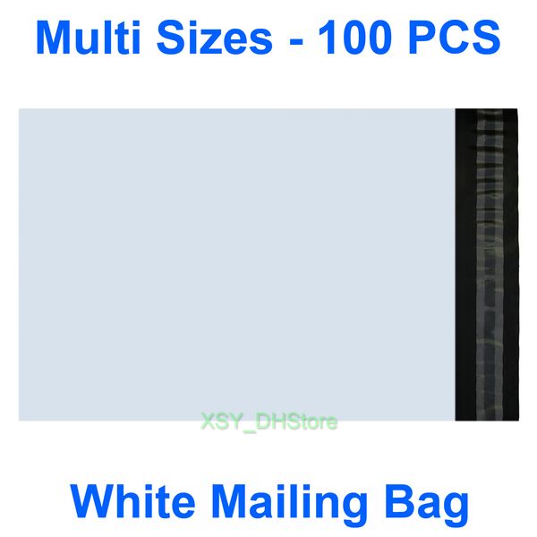 

100 pcs multi sizes white poly mailing bags non-padded envelopes mailers (110mm - 305mm) x (180mm - 400mm) (4.3" to 12") * (7&quot