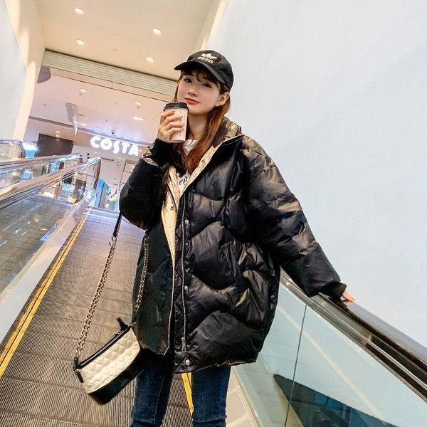 

2021 new winter casual jacket women ins style thick down cotton padded parka solid female short coat oversized warm outwear z121, Black