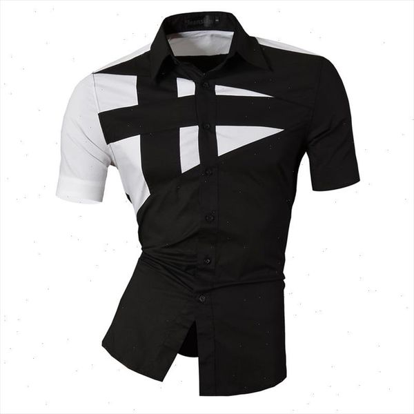 

summer features shirts men casual jeans solid color shirt new short sleeve casual slim fit male shirts z002, White;black