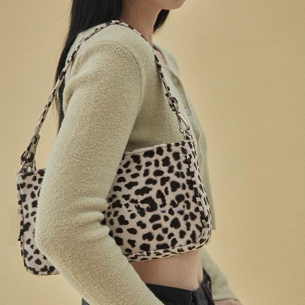 

retro leopard print shoulder bag women 2020 trend soft velvet baguette underarm handbag purse female casual simple lightweight