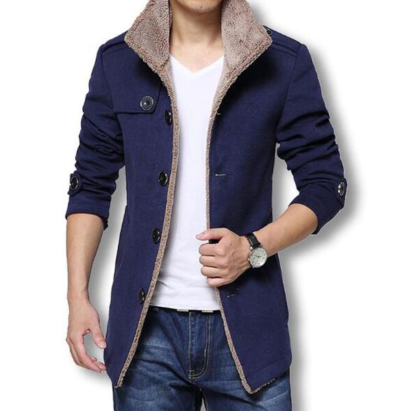 

winter long wool coat men jackets and coats slim fit mens windbreaker trench coat plus size 2021 jacket, Tan;black