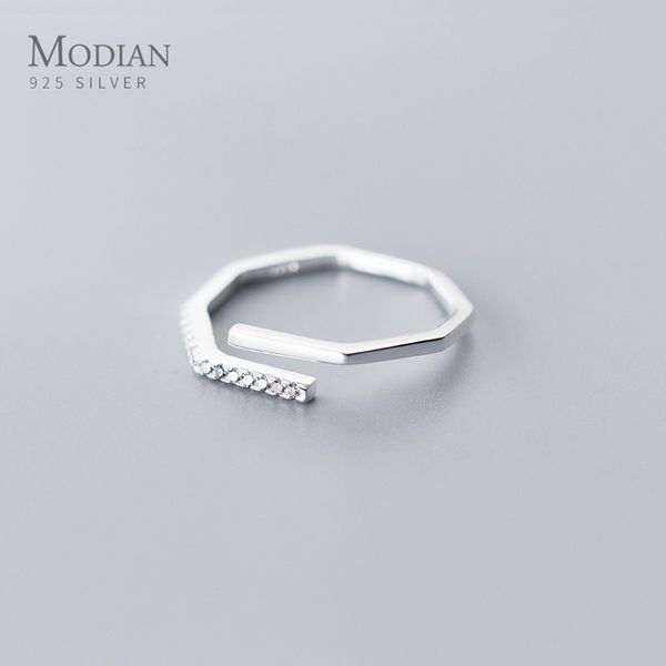 

modian authentic 925 sterling silver shining zircon geometric polygon line open adjustable finger ring for women fine jewelry fashion design