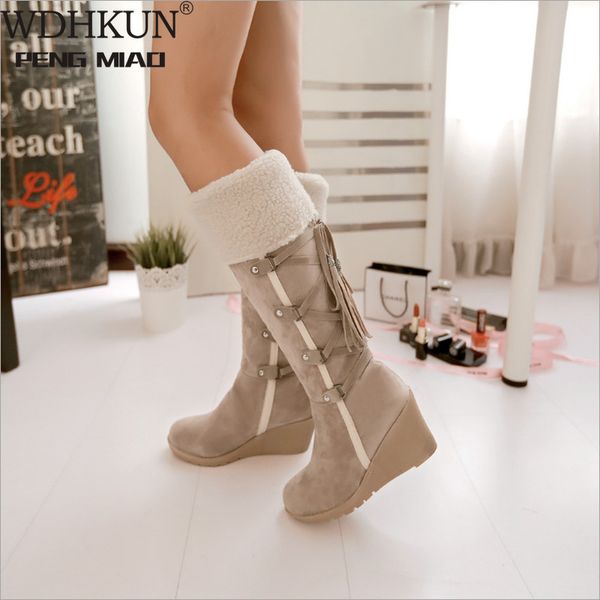 

shoes for women knee-high boots snow boots winter warm fur wedge thick bottom black boots shoes female shoes plus size 35-43 c1023