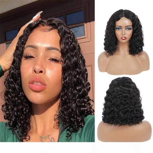 

brazilian deep wave lace frontal wig remy pre-plucked curly lace closure wigs wet and wavy short bob human hair wigs, Black;brown
