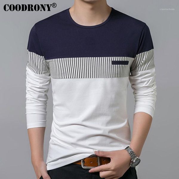 

coodrony t-shirt men 2017 spring summer new long sleeve o-neck t shirt men brand clothing fashion patchwork cotton tee 76221, White;black