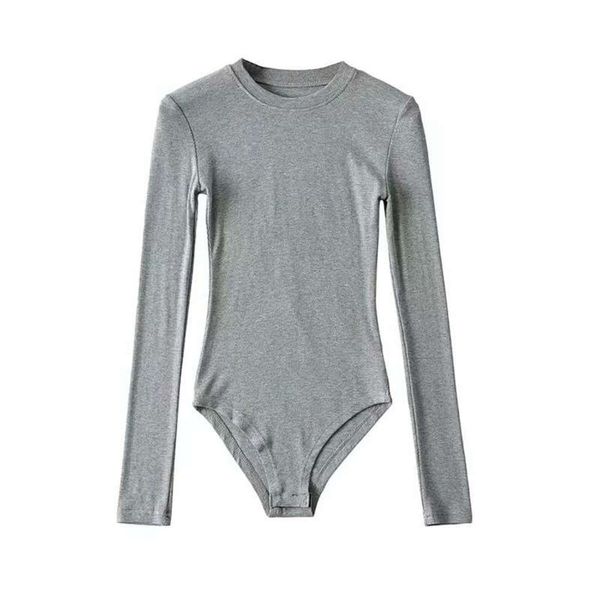 

round one-piece wind neck foundation small t-shirt for women with slim fit and elastic long sleeve bottoming, Black;gray