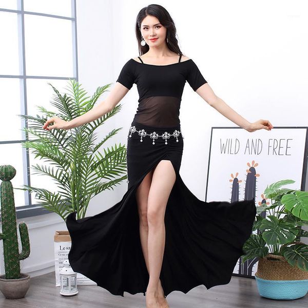 

new belly dance clothes lace modal skirt 2 pieces set india oriental training costumes for belly dancing women dl46031, Black;red