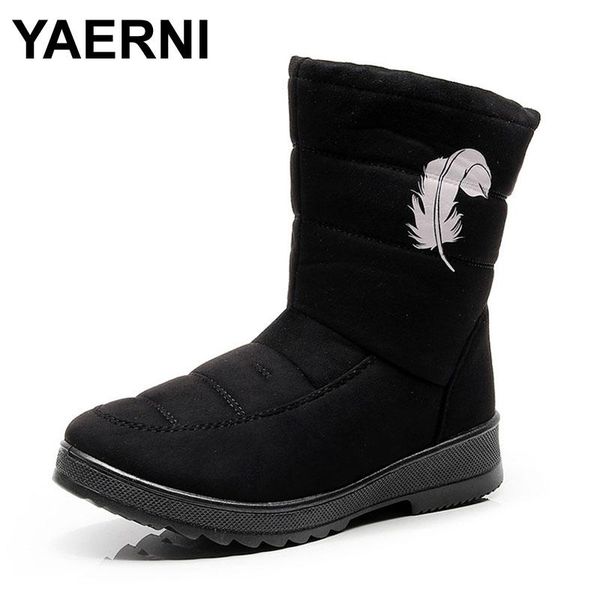 

yaerniwomen снега сапоги зимние теплый хлопок обувь с обуви перо pattern dropshipping мех высокого дамы ботильоны матери, Black