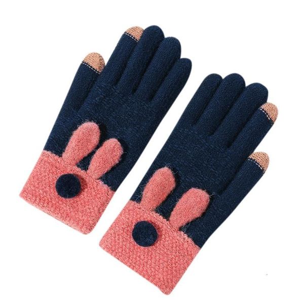 

new arrival ears gloves women' winter knitting five fingers gloves warm plus velvet mittens keep ladies warm luvas, Blue;gray