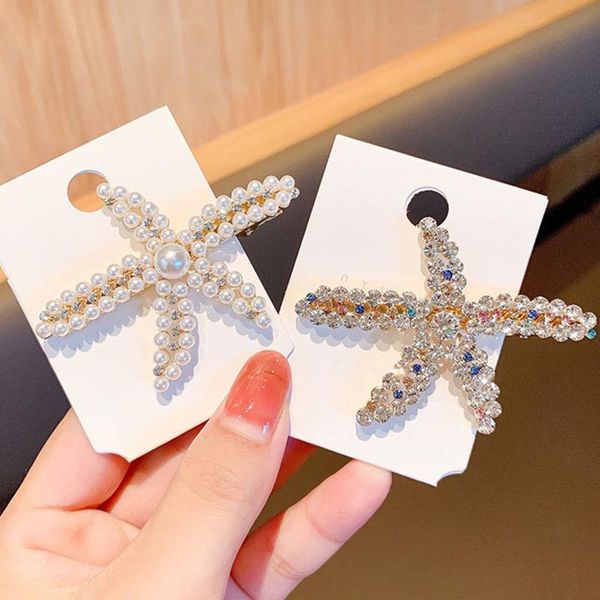 

xwen] 2020 new starfish pearl hairpin rhinestone hairpin back spoon headwear side clip girl bangs clip hair accessories oh1862