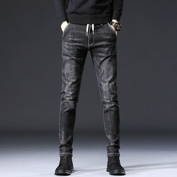 

yvkne eqolf зима 2020 черная осень мода тонкие джинсы джинсы и jeanspants и jeanskorean моды мужские брюки мужские привязи натяжные, Blue