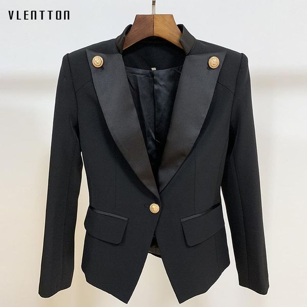 

women's suits & blazers luxury designer black slim women blazer jacket coat single button satin collar office lady feminino out, White;black