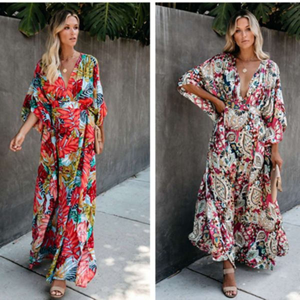 

new leaf print irregular sleeve 2019 long skirt drs, Black;gray
