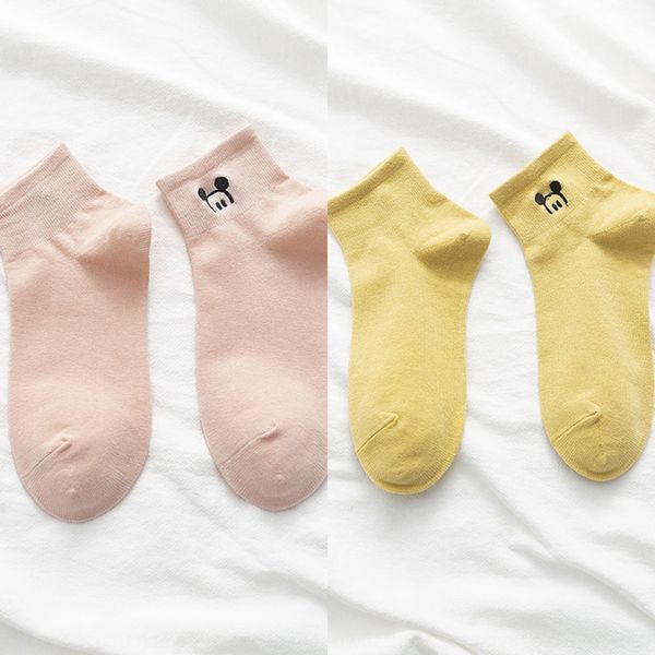 

весна лето нового милый cartoonmouse ухо вышивка чисто colorspring лета и милых носки хлопка стиль ребро женских носков хлопок 91taf 91t, Black