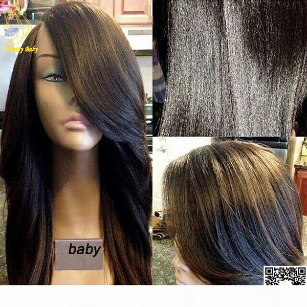 

long yaki straight human hair lace front wigs brazilian yaki straight wig with baby hair full lace human hair wig for black women, Black;brown