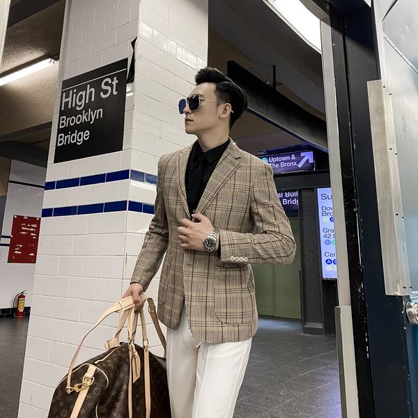 

daio ethan korean style swing bird check slim fit row men's single suit