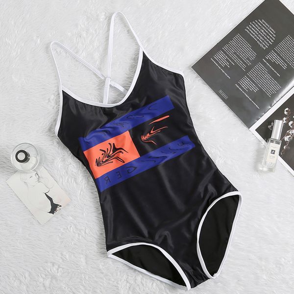 

women's fashion brand letter print sling solid color triangle one piece spring swimsuit