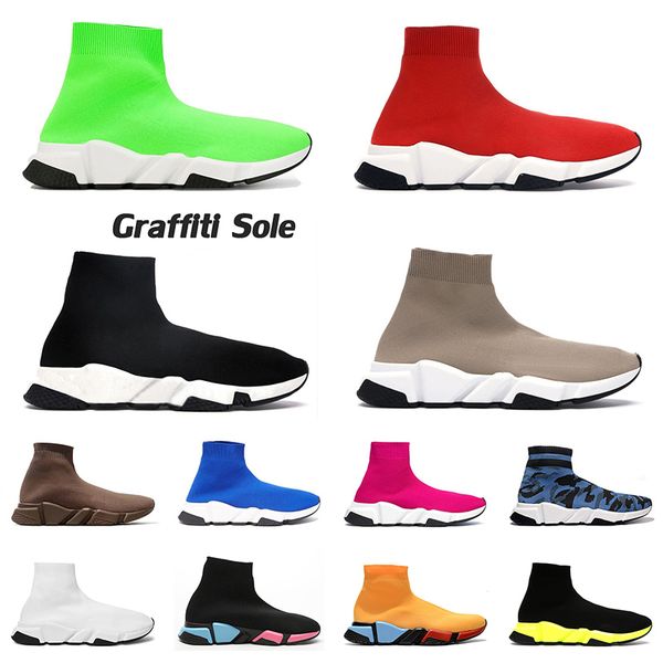 

2021 sock shoes platform mens womens fashion sneakers triple beige navy blue luxurys designer flat casual shoes runners socks, Black