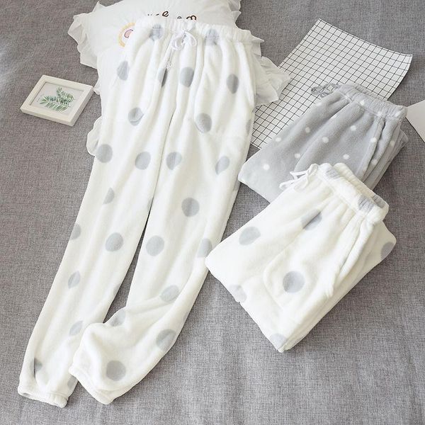 

flannel pajamas pants couples cozy home pants autumn winter thicken trousers night wear women soft sleep bottoms lounge wear, Black;red
