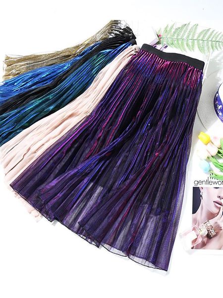 

2019 градиент цвет летний тюль юбка женщины высокая талия плиссированная длинная юбка женщина a-line tutu школьная юбка солнце, Black