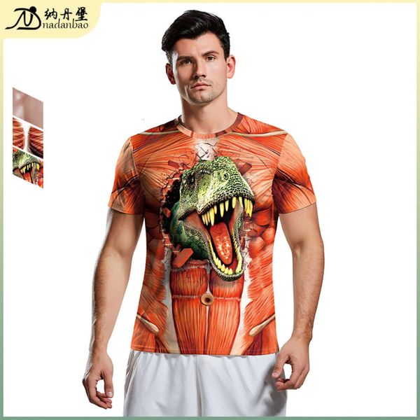 

2120 spring and summer muscular 3d digital printing short sve simple men's fashion t-shirt, Black