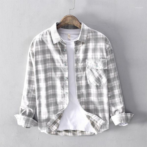 

literary men's casual fashion corduroy shirt retro wild cotton pocket plaid shirt youth tide1, White;black