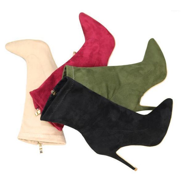 

customized blue womens boots ankle pointed toe stretch fabric wide calf boot candy colors autumn winter boots ladies shoes1, Black