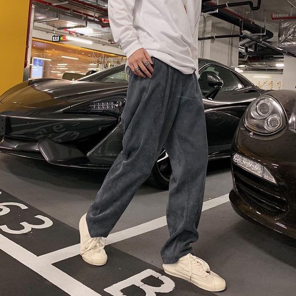 

ropa de hombre 2020 autumn winter plus velvet corduroy loose drape mopping straight casual pants trousers men1, Black
