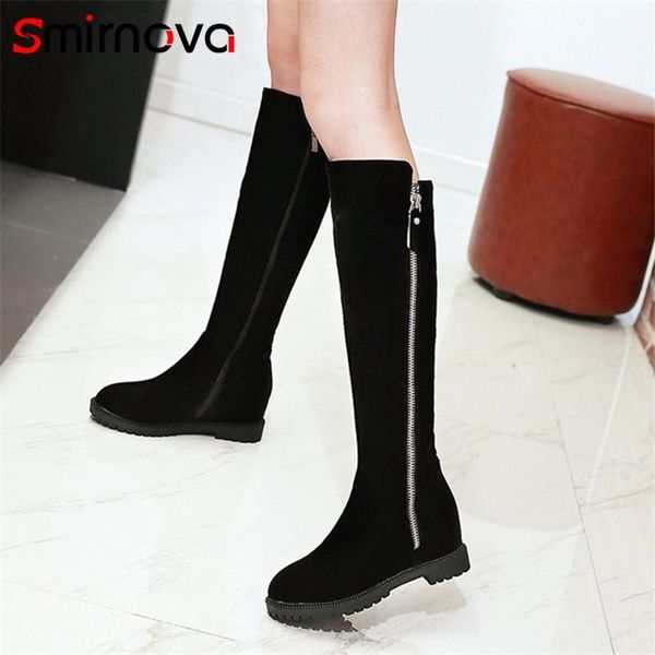 

boots smirnova platform fashion 2021 autumn winter knee high classic zipper woman med heel big size shoes ladies1, Black