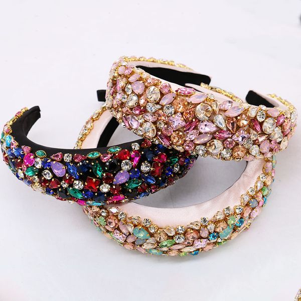 

2020 new full crystal crown,tiara,hair pins,wedding hair accessories,hairgrip,diadema,crown catwalk big velvet sponge hairbands, Golden;white