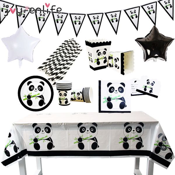 

joy-enlife panda birthday party table ware set cartoon bamboo paper cups plates napkins baby shower diy decoration gift supplies