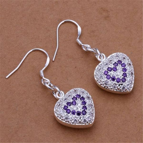

wholesale retro heart charms women purple crystal heart silver color earrings selling fashion jewelry h bbyned, Golden