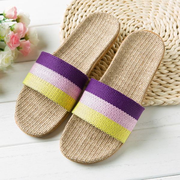 

fashion womens slippers anti-slip linen home indoor open toe flat shoes beach slippers chancletas verano mujer #v35, Black