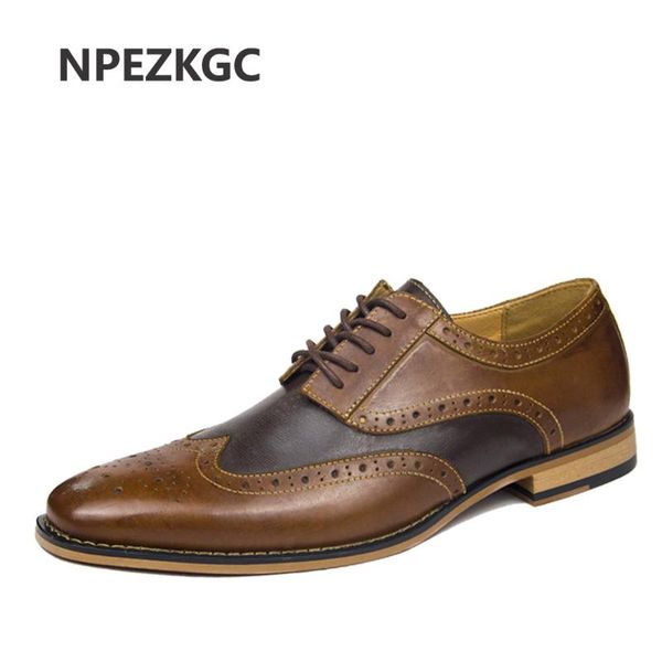 

npezkgc 2020 men dress shoes genuine leather oxford shoes lace up casual business formal men brand wedding, Black