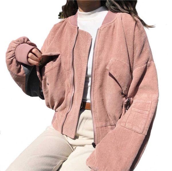 

autumn new corduroy jacket female loosen long sleeve short women jacket and coat spliced patched casual jackets basic women coat sh190816, Black;brown