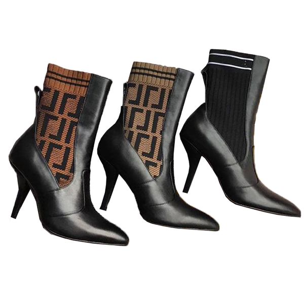 

luxurys desginers женщины упругая сращивание эластичная пряжа бочка вязание направленные туфли на высоком каблуке женские лодыжки ботинки да, Black