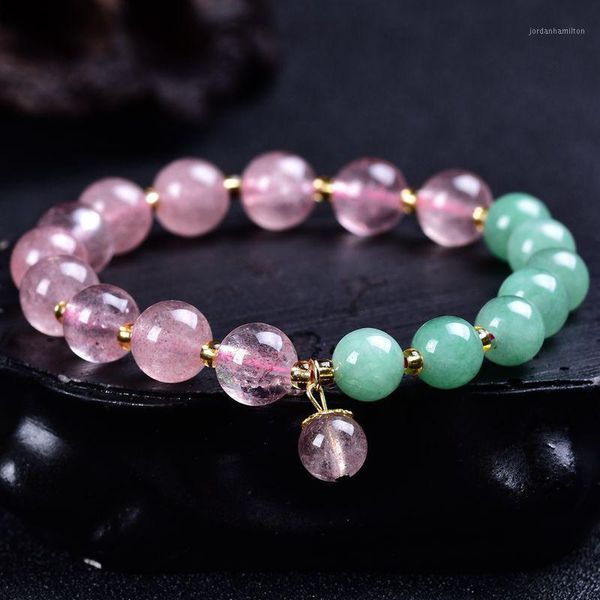 Charm-Armbänder Naturstein Erdbeerkristall Grüner Aventurin Armband Runde Perlen Energie Geschenk für Sie Yoga Mala Armbänder1