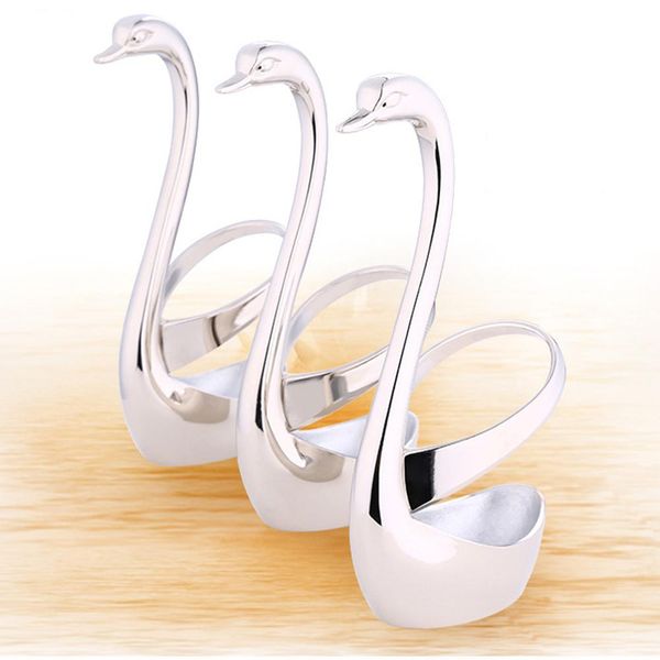 

elegant swan base holder fruit forks cutlery set stainless steel salad dessert forks coffee spoon tableware wedding supply h wmthbj