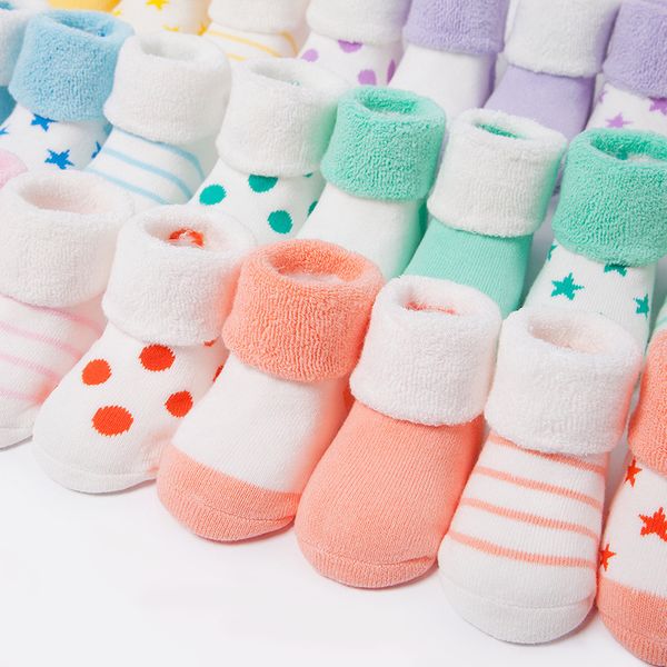 

5 pair thicken cotton newborn baby socks new born baby boy girl socks striped warm infant floor socks meia infantil 6-18 months y201009, Pink;yellow