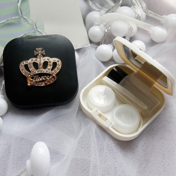 

cute contact lenses case crown design travel lens box set with mirror eye lenses holder container for cosmetic contact lens swy wmtfpk, White;black