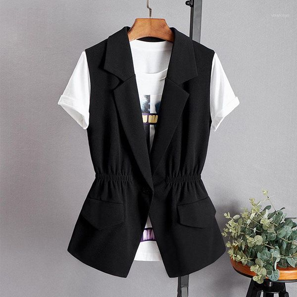 

2019 spring female suit vest black sleeveless waistcoat for women slim blazer vest plus size s~3xl jacket ma2951, Black;white