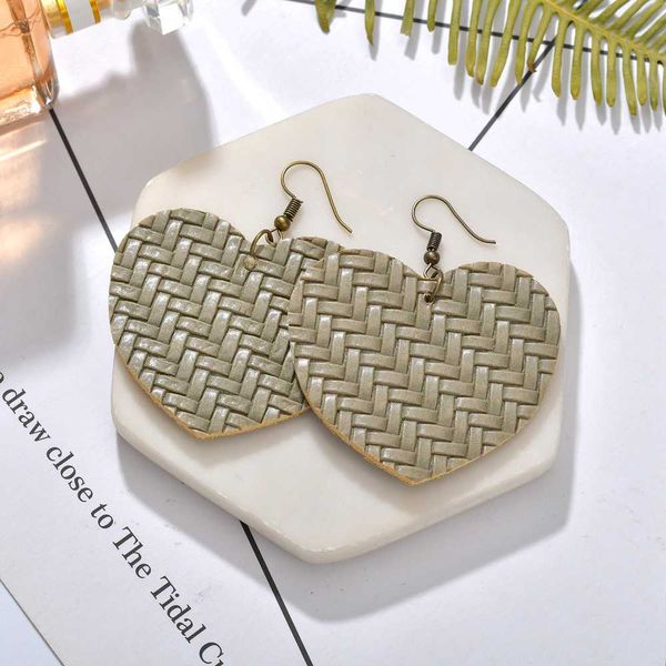 

dangle & chandelier geometric heart earrings design women leather straw weave rattan drop for female bohemia jewelry girls, Silver
