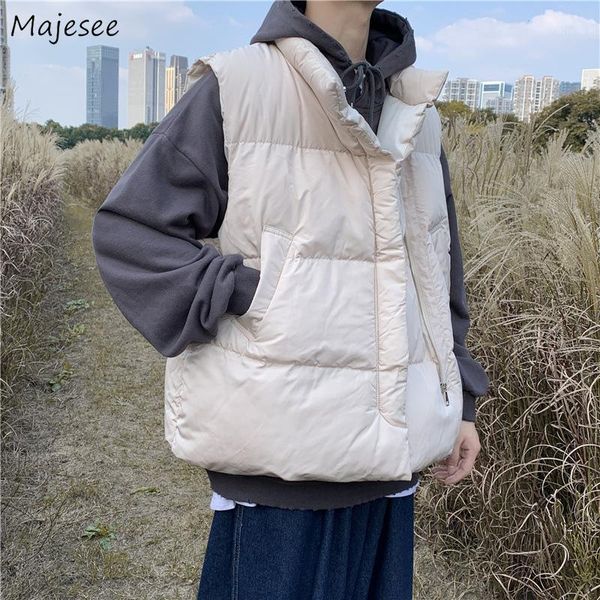 

men vests sleeveless zipper winter solid chic ins leisure all-match jackets fashion baggy students korean style male clothing1, Black;white
