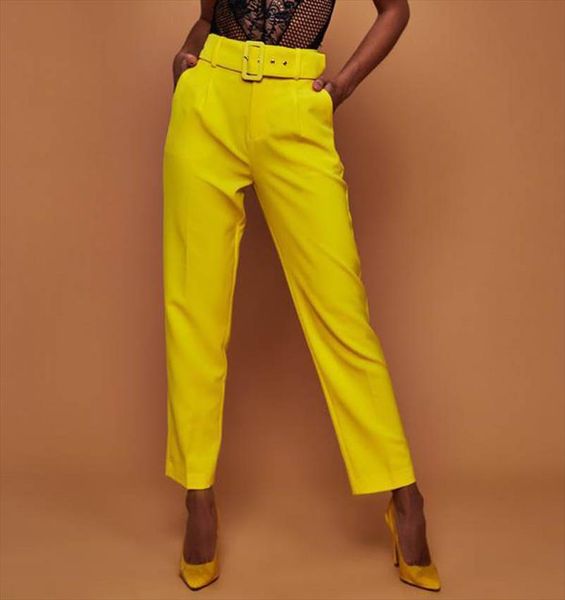 

2021 office lady casual high waist belted straight pants elegant solid color suit pants for women, Black;white
