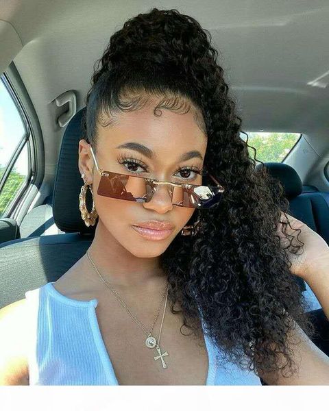 

new sytle human hair ponytail wrap drawstring clip in human hair extensions kinky curly 10-22inch brazilian remy hair 140g per pack, Black