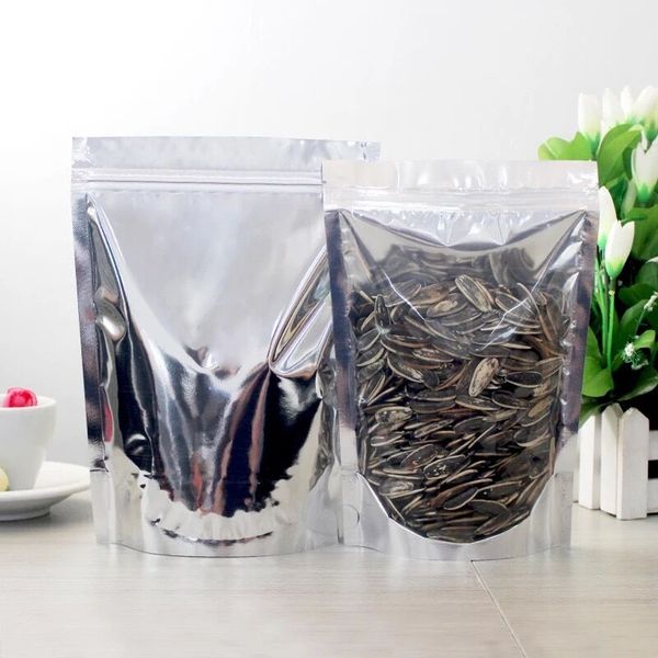 400 pz Mylar Stand Up Foglio di Alluminio Trasparente Pacchetto Pacchetto Borsa per Conservazione di Caffè Alimentare Sacchetto di Imballaggio con Zip Richiudibile all'ingrosso Gratuito