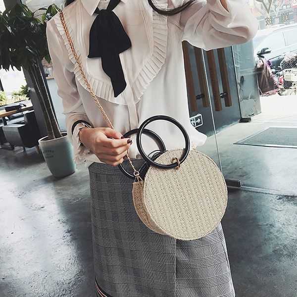 

straw retro bag rattan woven round handbag bohemia knitted messenger purse beach