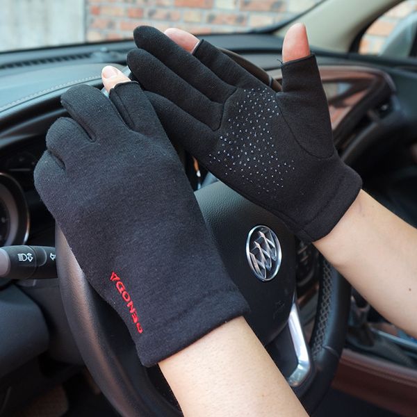

gonoda autumn winter men' and women' open fingered plush touch screen palm granule driving warm gloves half finger, Blue;gray