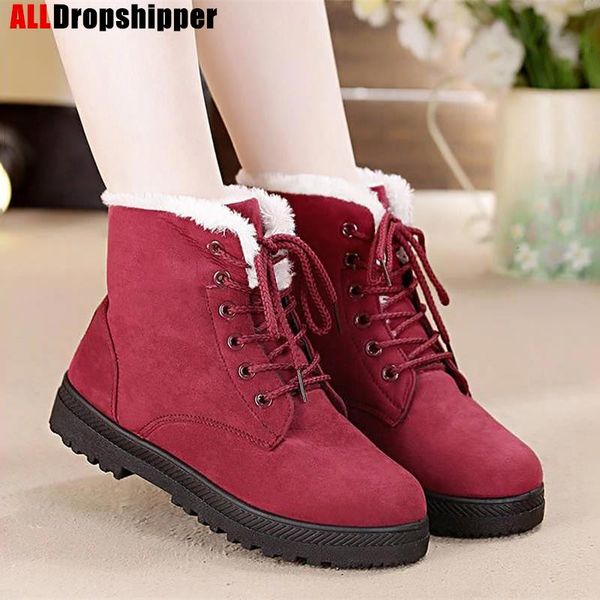 

women's snow boots warm fur plush insole women winter boots square heels flock ankle female lace-up shoes girl martin boot, Black